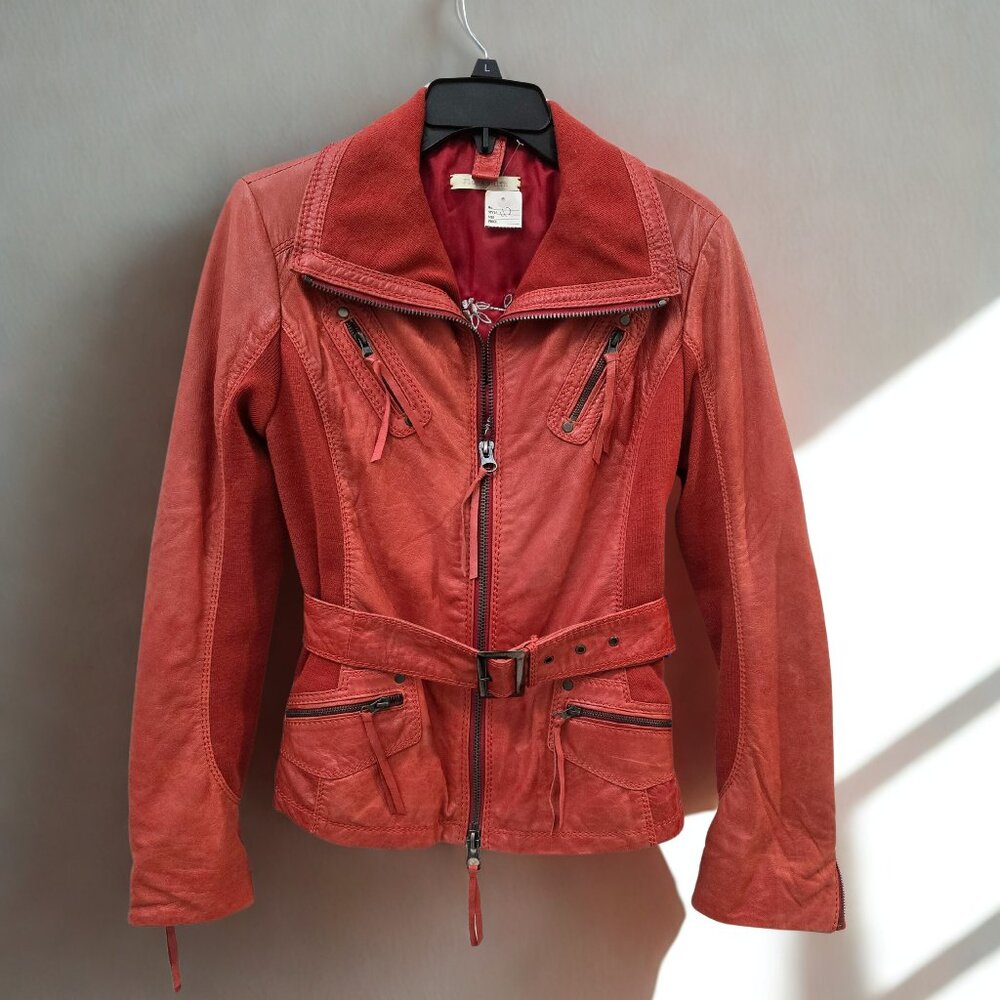 Flora Smith Leather Bomber Jacket Size 42 Excellent Condition